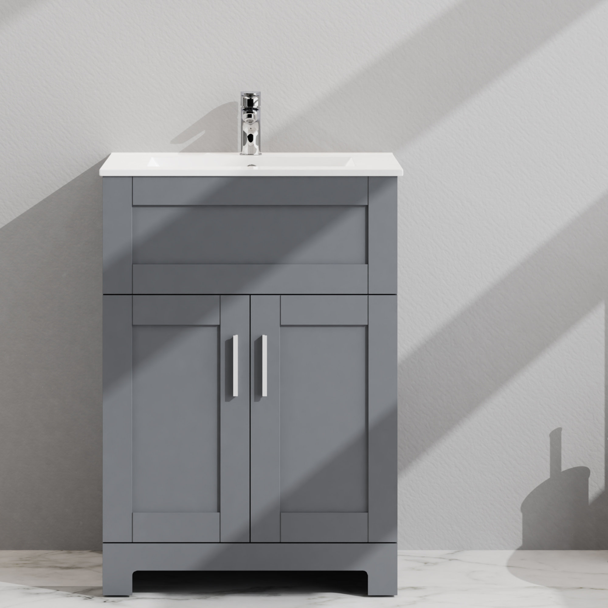 Ebern Designs 24" Single Bathroom Vanity and Sink Combo, 2-Door Bathroom Storage Cabinet with ...